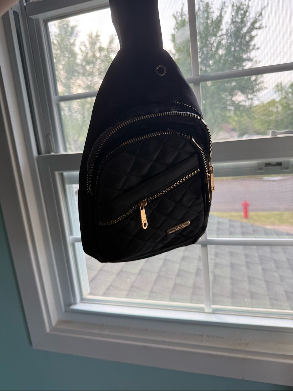 Quilted Black Crossbody Sling Bag with Gold Hardware